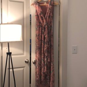 Japna Sz S long flowy pink dress with floral print